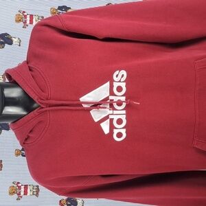 Adidas embroidered spellout logo maroon & white LG casual hoodie sweatshirt